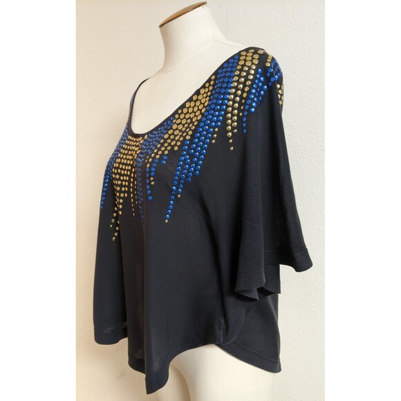 FREE PEOPLE Y2K Blue/Gold Studded Black Circular T-Shirt Top Small - Picture 3 of 10